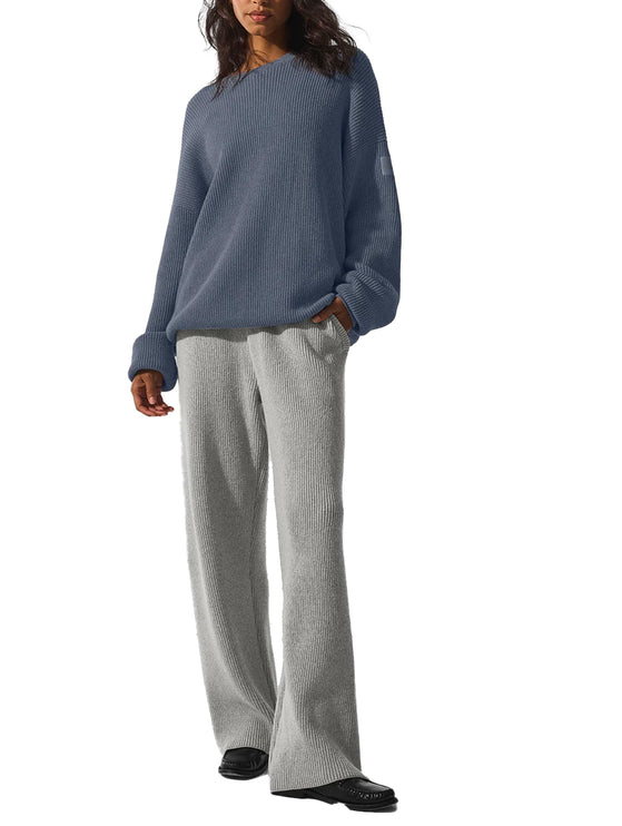 alo Women's Domain Rib Knit Crew Sweater Bluestone