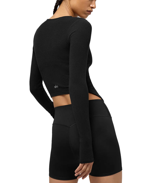 alo Women's Ribbed Stardust Long Sleeve - Black