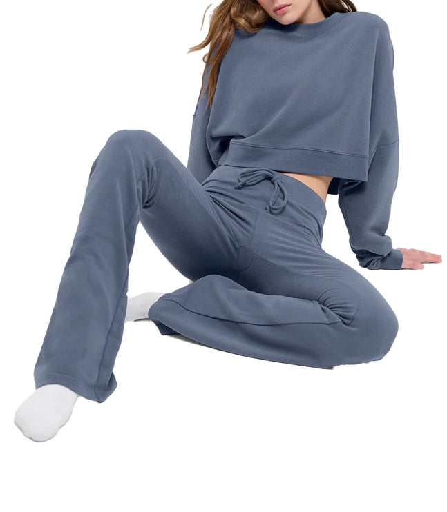 alo Women's Cropped Sway Crew Neck Pullover Bluestone