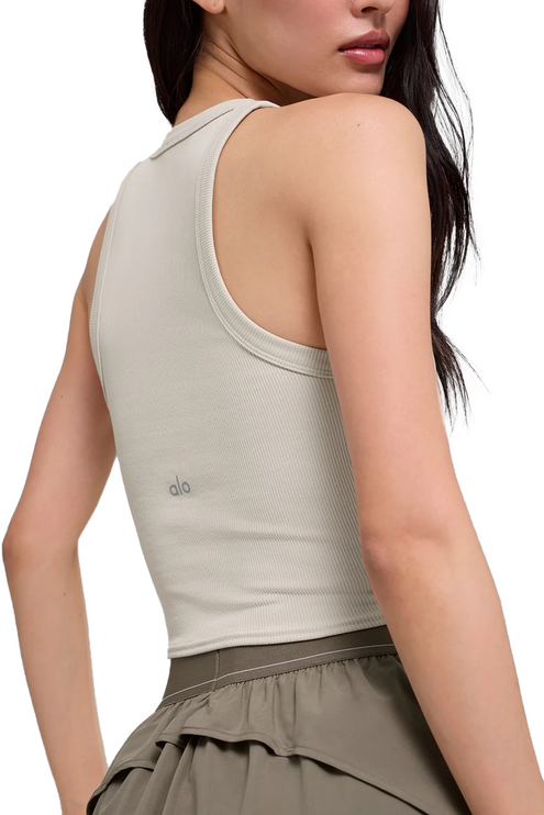 alo Women's Goddess Ribbed Go-To Tank Bone