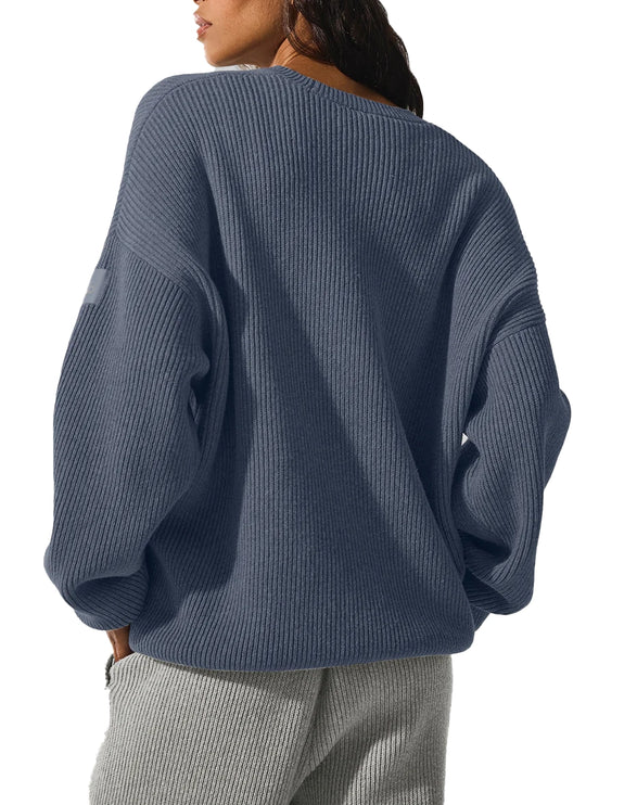 alo Women's Domain Rib Knit Crew Sweater Bluestone