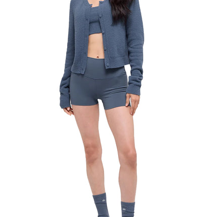 alo Women's Snuggle Up Sweater Cropped Cardigan Bluestone
