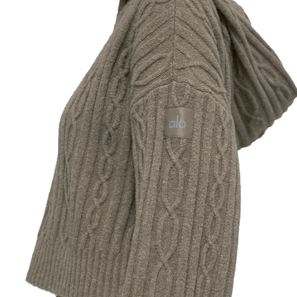 alo Women's Cable Knit Winter Bliss Hoodie Light Cocoa