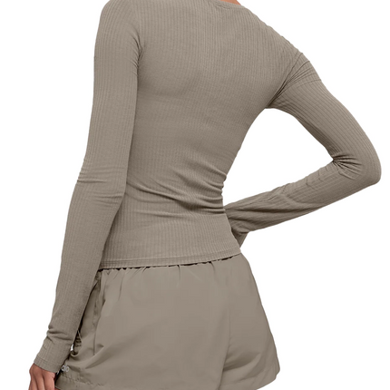 alo Women's Ribbed Sea Coast Long Sleeve Light Cocoa