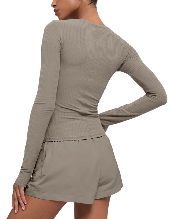 alo Women's Ribbed Sea Coast Long Sleeve Light Cocoa