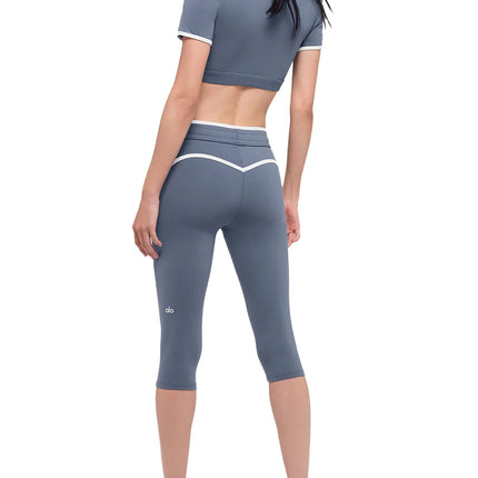 alo Women's Airbrush High-Waist Race Pace Capri Bluestone/White