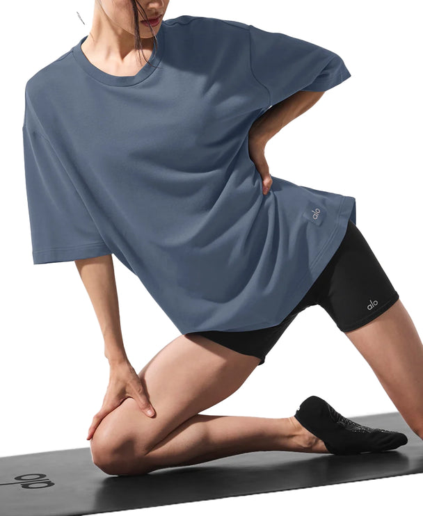 alo Women's Double Take Short Sleeve Bluestone