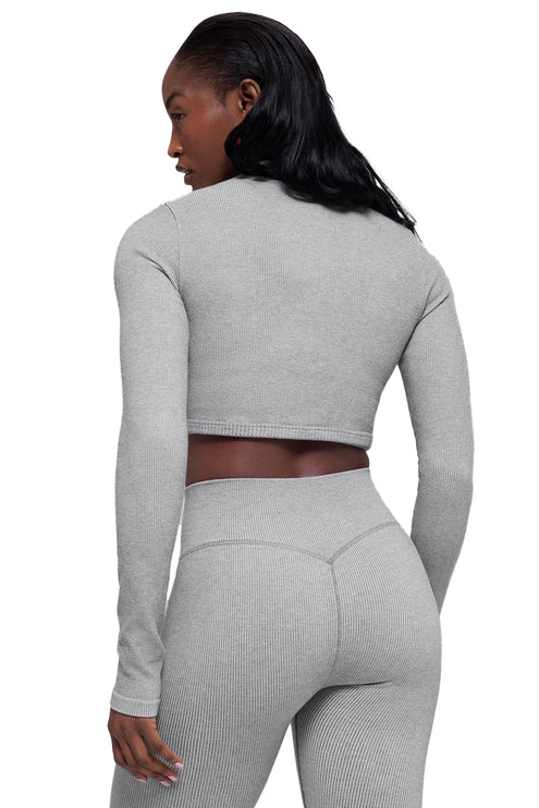 alo Women's Seamless Two Tone Rib Jacket Light Misty Grey Heather