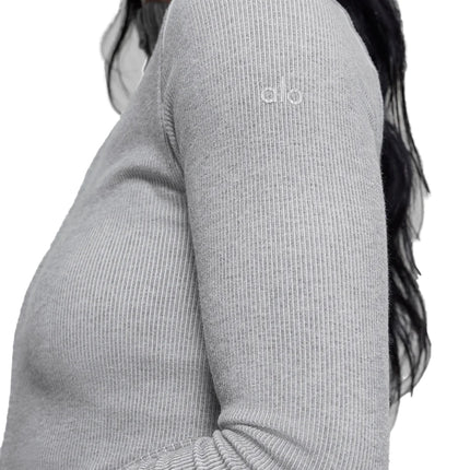 alo Women's Seamless Two Tone Rib Jacket Light Misty Grey Heather