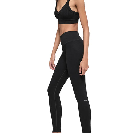 alo Women's Seamless High-Waist Two Tone Rib Legging Black