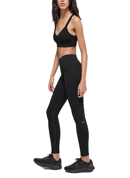 alo Women's Seamless High-Waist Two Tone Rib Legging Black