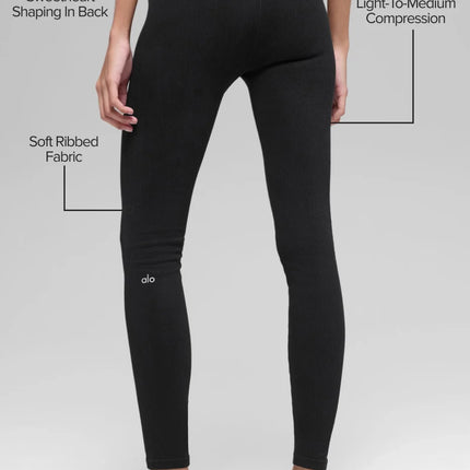 alo Women's Seamless High-Waist Two Tone Rib Legging Black