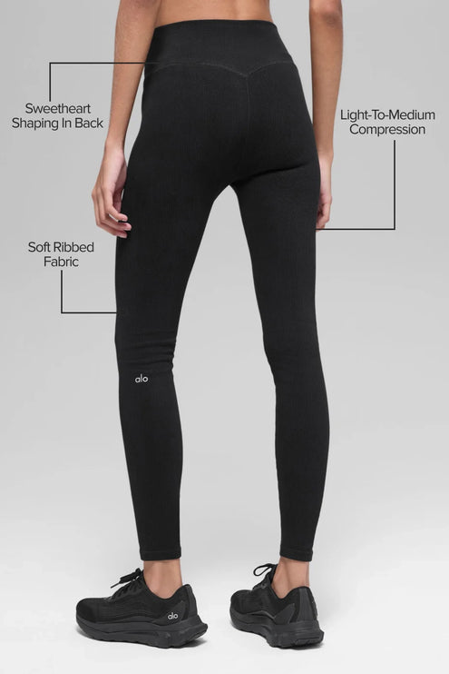 alo Women's Seamless High-Waist Two Tone Rib Legging Black
