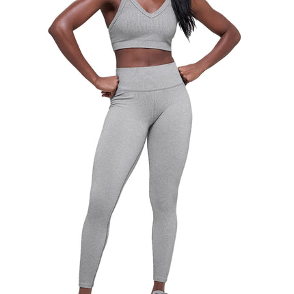 alo Women's Seamless High-Waist Two Tone Rib Legging Light Misty Grey Heather