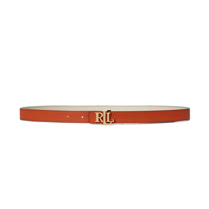 Polo Ralph Lauren Women's Logo Reversible Leather Skinny Belt Explorer Sand/Rust Orange - Hemen Kargoda