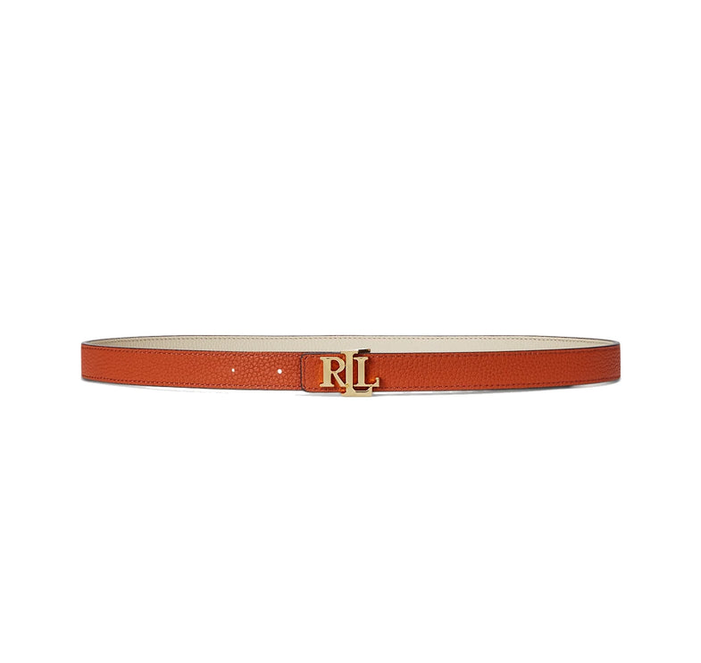 Polo Ralph Lauren Women's Logo Reversible Leather Skinny Belt Explorer Sand/Rust Orange - Hemen Kargoda