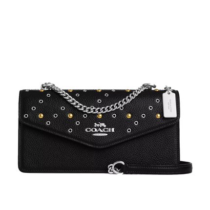 Coach Women's Klare Envelope Crossbody Bag With Rivets Black/Silver