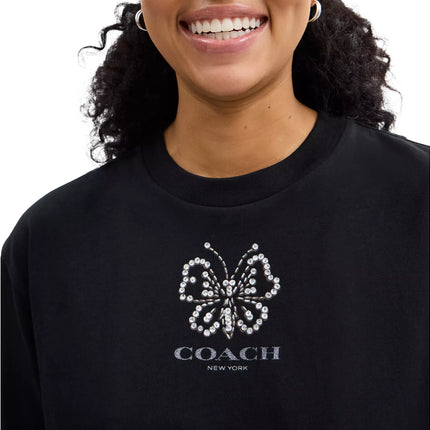 Coach Women's Butterfly Cropped T-Shirt Black