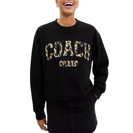 Coach Women's Leopard Sporty Boyfriend Crewneck Black