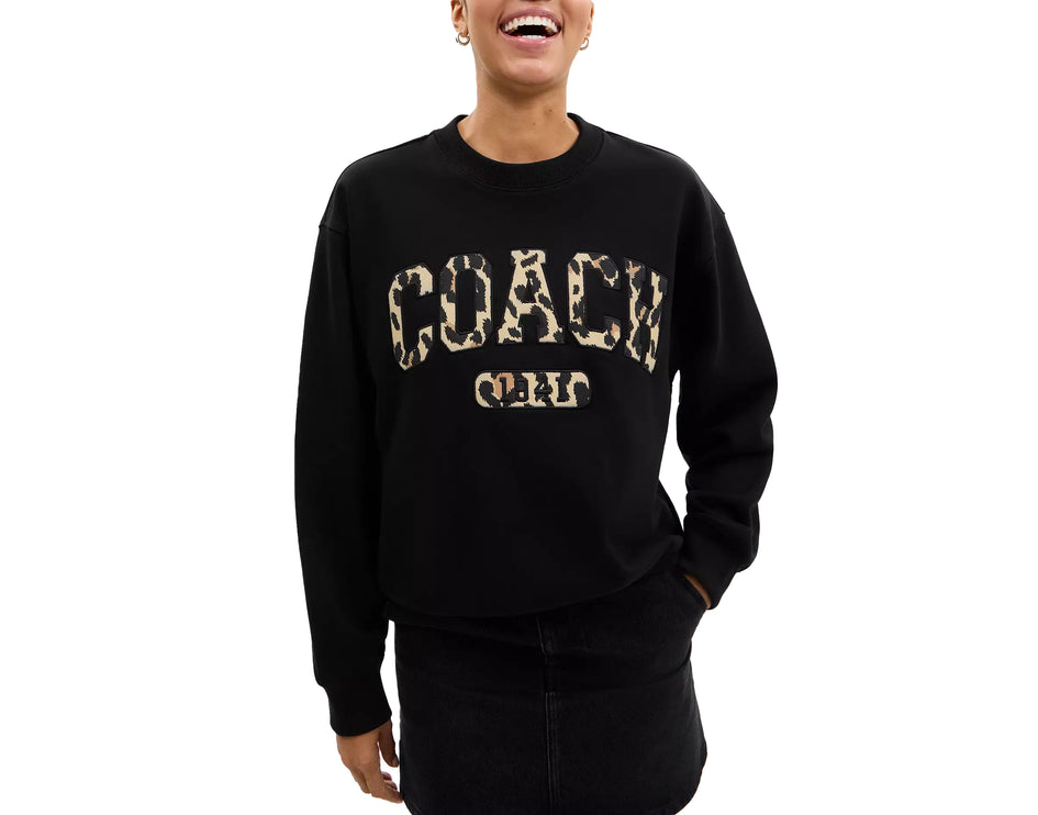 Coach Women's Leopard Sporty Boyfriend Crewneck Black