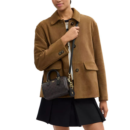 Coach Women's Boxed Mini Rowan Crossbody Bag And Mirror Bag Charm Set In Signature Canvas Gold/Walnut/Black - Hemen Kargoda