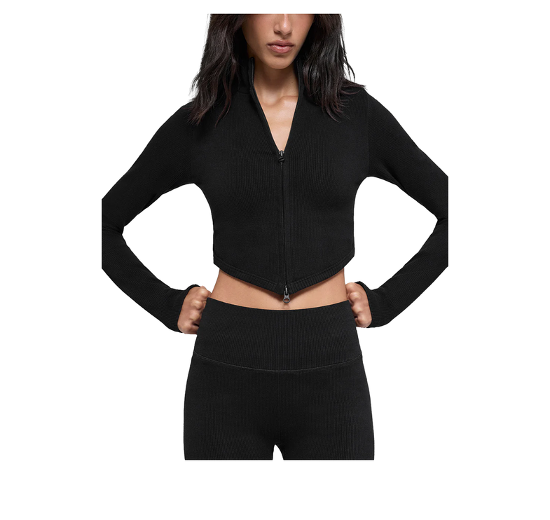 alo Women's Seamless Two Tone Rib Jacket Black