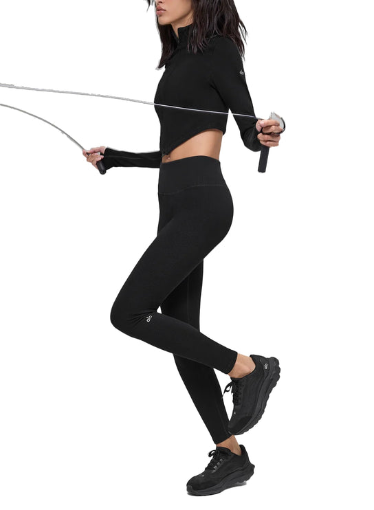 alo Women's Seamless Two Tone Rib Jacket Black