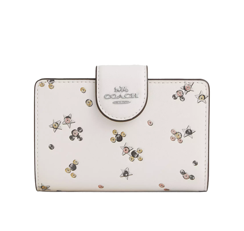 Coach Women's Medium Corner Zip Wallet With Star Print White/Silver