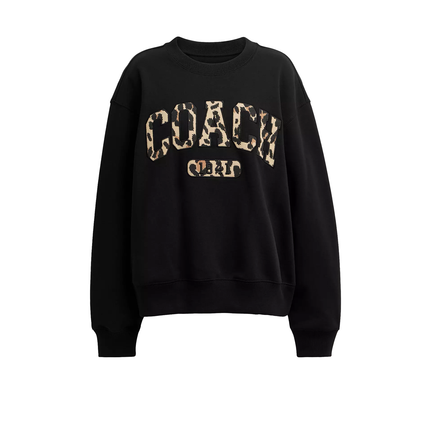 Coach Women's Leopard Sporty Boyfriend Crewneck Black