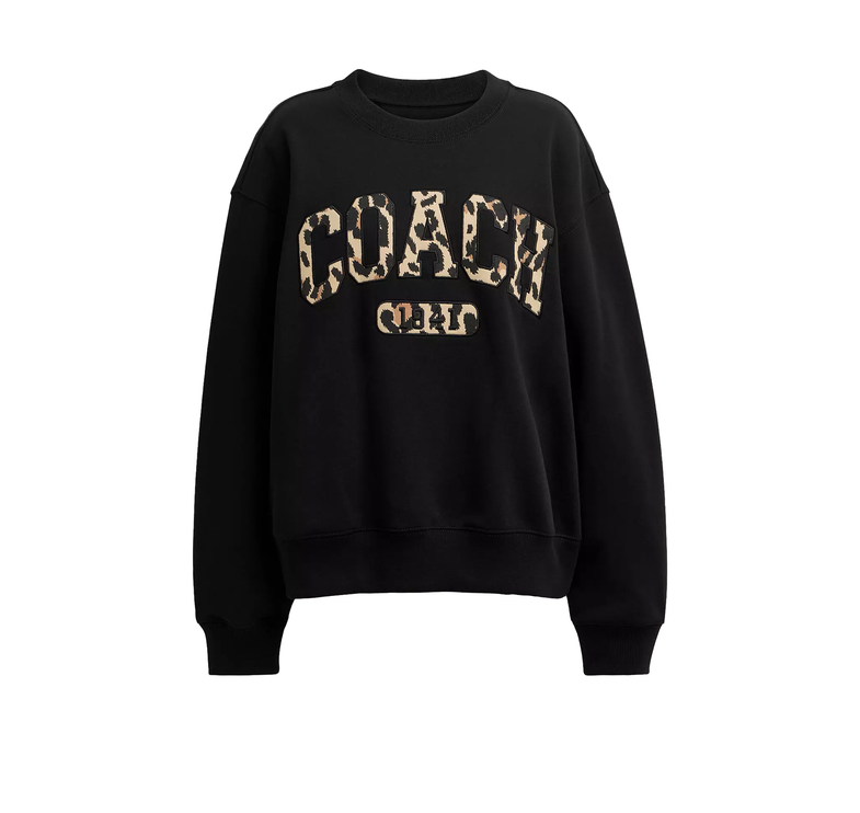 Coach Women's Leopard Sporty Boyfriend Crewneck Black