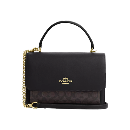 Coach Women's Klare Top Handle Bag In Signature Canvas Gold/Walnut/Black - Hemen Kargoda