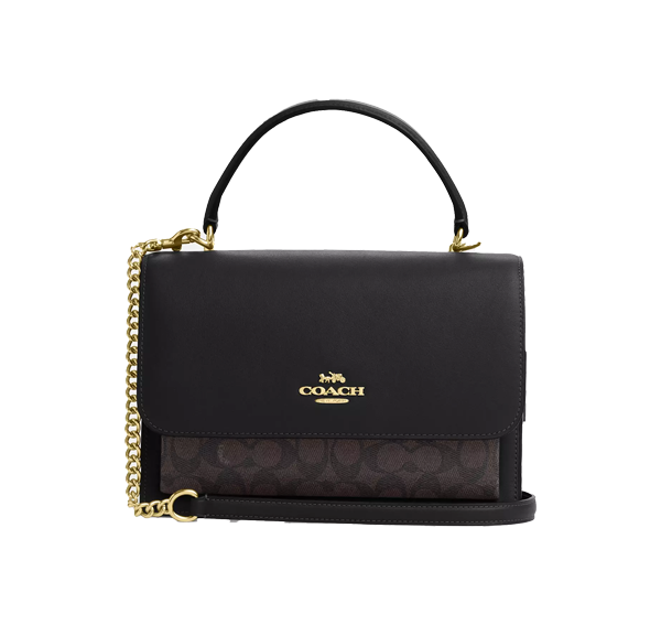 Coach Women's Klare Top Handle Bag In Signature Canvas Gold/Walnut/Black - Hemen Kargoda