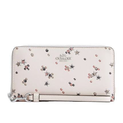 Coach Women's Long Zip Around Wallet With Star Print White/Silver