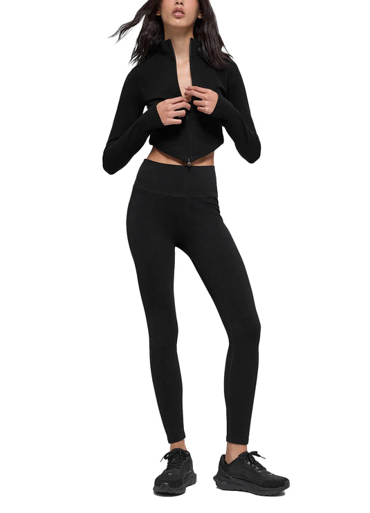 alo Women's Seamless Two Tone Rib Jacket Black