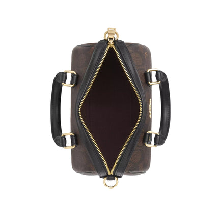 Coach Women's Boxed Mini Rowan Crossbody Bag And Mirror Bag Charm Set In Signature Canvas Gold/Walnut/Black - Hemen Kargoda