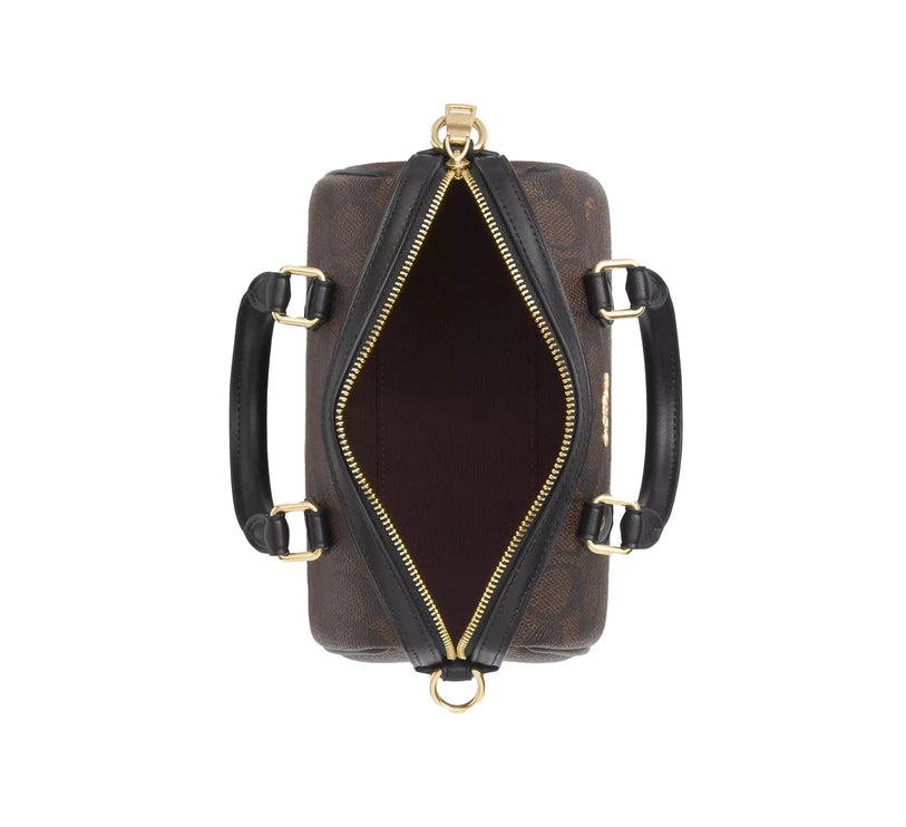 Coach Women's Boxed Mini Rowan Crossbody Bag And Mirror Bag Charm Set In Signature Canvas Gold/Walnut/Black - Hemen Kargoda