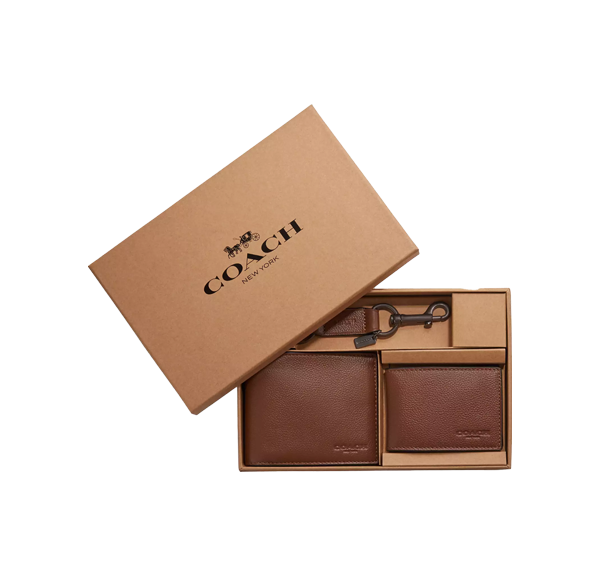 Coach Men's Boxed 3 In 1 Wallet Gift Set Dark Saddle - Hemen Kargoda