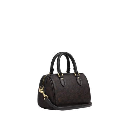 Coach Women's Boxed Mini Rowan Crossbody Bag And Mirror Bag Charm Set In Signature Canvas Gold/Walnut/Black - Hemen Kargoda