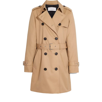 Coach Women's Solid Mid Trench Classic Khaki