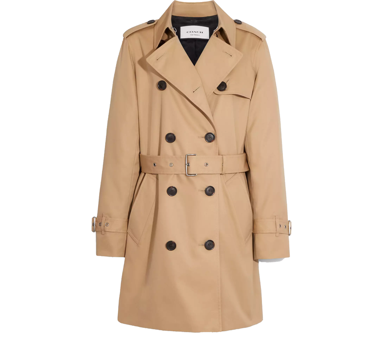Coach Women's Solid Mid Trench Classic Khaki