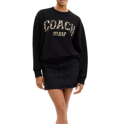 Coach Women's Leopard Sporty Boyfriend Crewneck Black