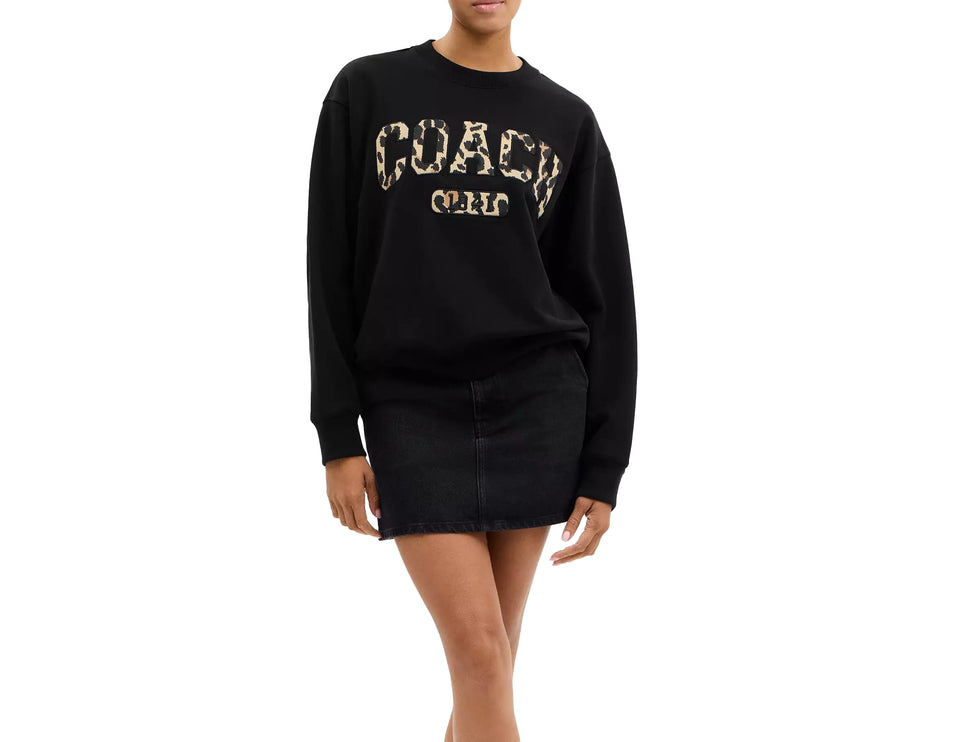 Coach Women's Leopard Sporty Boyfriend Crewneck Black