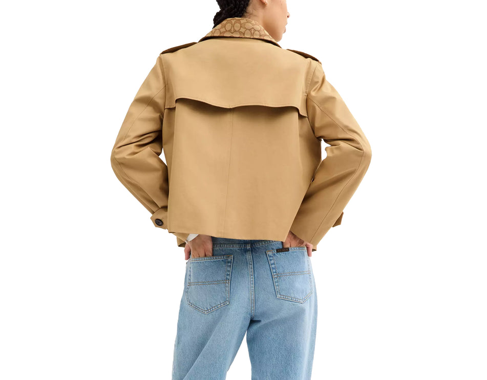 Coach Women's Short Trench Coat With Signature Collar Khaki