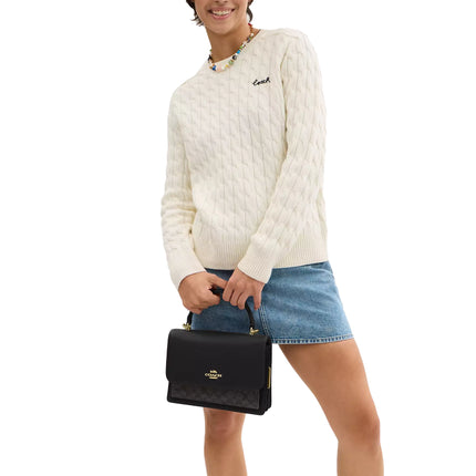 Coach Women's Klare Top Handle Bag In Signature Canvas Gold/Walnut/Black - Hemen Kargoda
