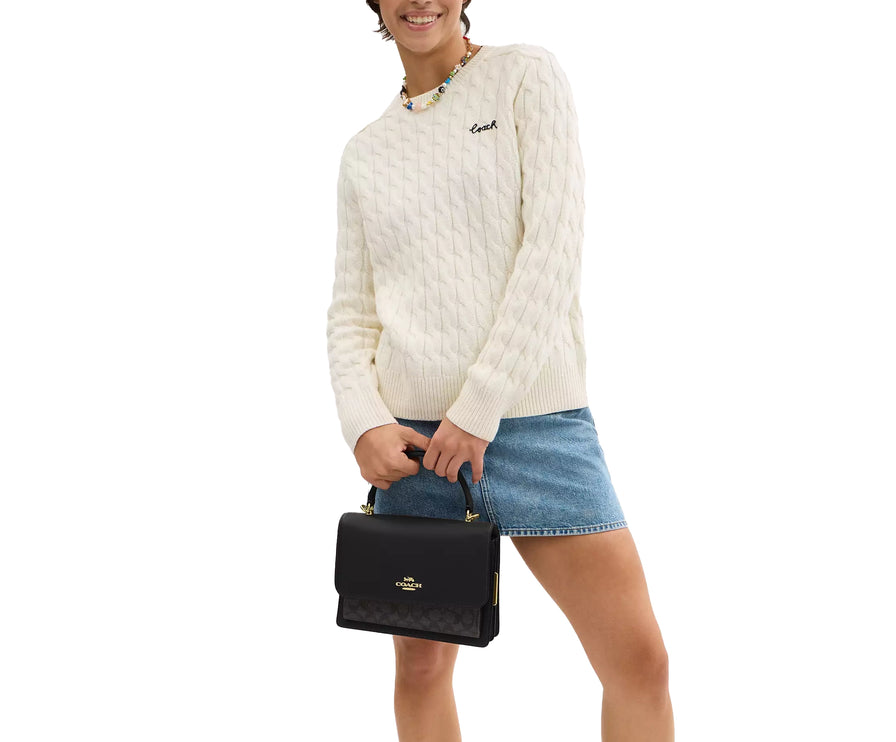 Coach Women's Klare Top Handle Bag In Signature Canvas Gold/Walnut/Black - Hemen Kargoda