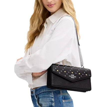 Coach Women's Klare Envelope Crossbody Bag With Rivets Black/Silver