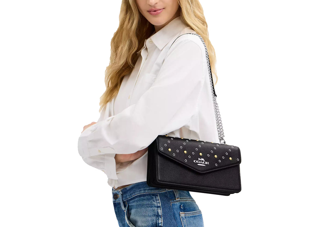 Coach Women's Klare Envelope Crossbody Bag With Rivets Black/Silver