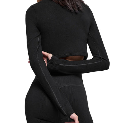 alo Women's Seamless Two Tone Rib Jacket Black