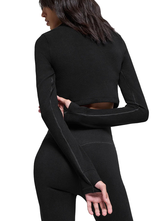 alo Women's Seamless Two Tone Rib Jacket Black