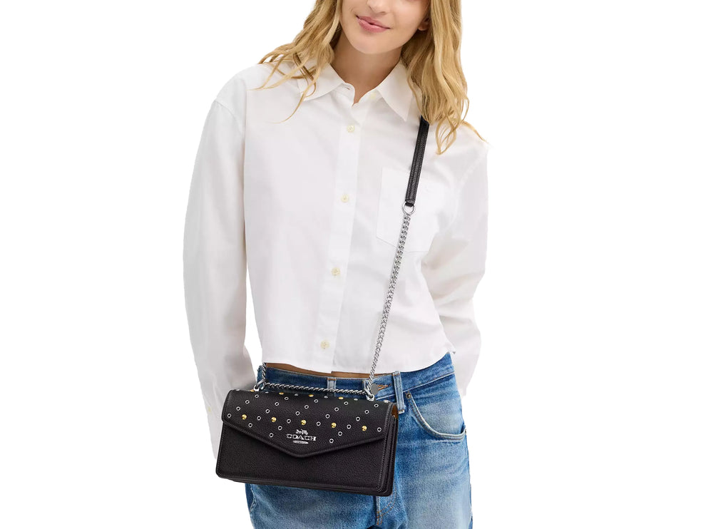 Coach Women's Klare Envelope Crossbody Bag With Rivets Black/Silver